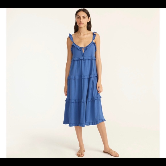 J. Crew Tiered Knit Keyhole Maxi Dress, White Size Medium cotton - Picture 1 of 7